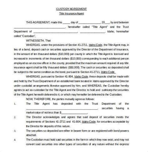 11 Custody Agreement Templates Free Sample Example Format Download