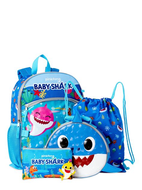 Baby Shark Pink Fong Backpack And Lunch Box 5 Piece Set School Bookbag