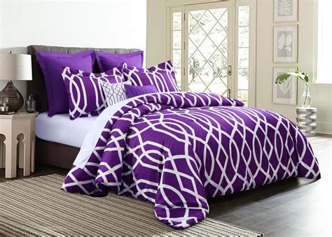 7 Piece Geometric Anbu Comforter Set Purple California King Size