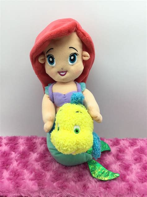 disney princess the little mermaid ariel holding flounder plush doll 11” cute ebay