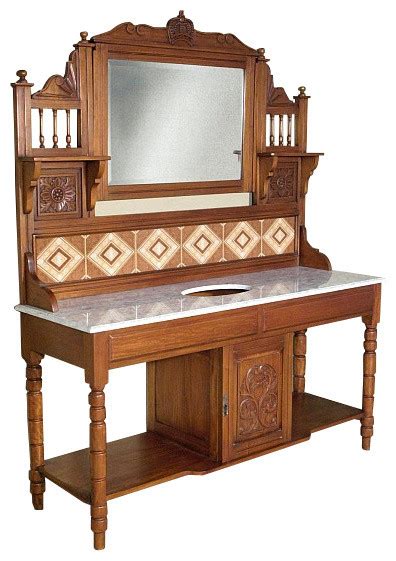 To help with your decision we've created a list of 5 different ways you can include mirrors above your double vanity. 5.5Ft Solid Mahogany Bathroom Marbletop Vanity Washstand W/ Tiles & Mirror - Traditional ...