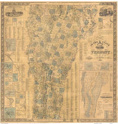 Walling Map Of Vermont 1860