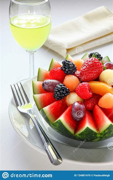 Fancy Cut Watermelon With Assorted Fruit Inside Stock Photo Image Of Assorted Melon 134881470