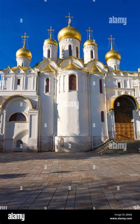 Beautiful Annunciation Cathedral In Moscow Kremlin Russia Stock Photo