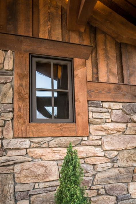 4 1/2x9 half log siding: Our Work | Window trim exterior, Rustic window, Exterior stone