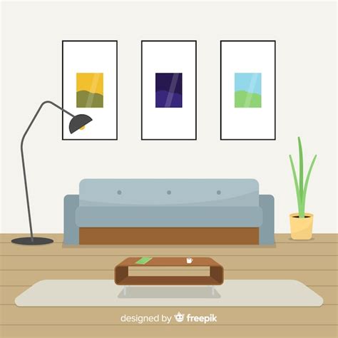Free Vector Modern Living Room Interior Design With Flat Design