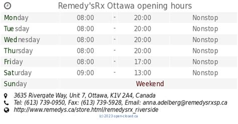 Remedysrx Ottawa Opening Hours 3635 Rivergate Way Unit 7