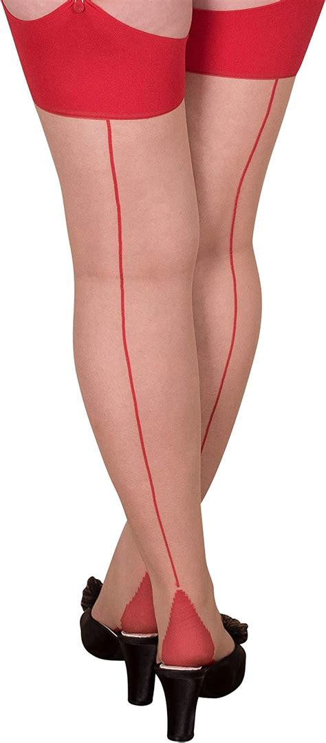 What Katie Did Seamed Stockings Contrast Red Glamour Red Medium Large