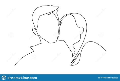 Continuous One Line Drawing Of Romantic Kiss Of Two Lovers Newlyweds Young People Loving