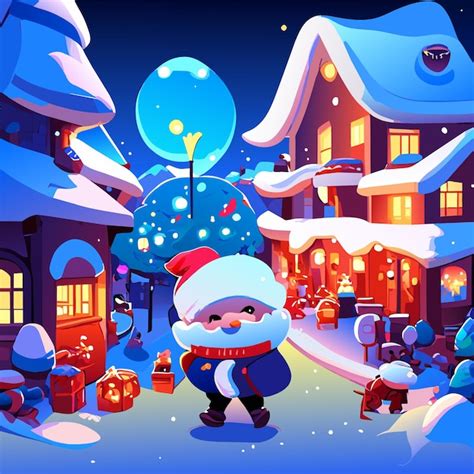 Premium Vector Christmas Winter Scene With Santa Claus Hand Drawn