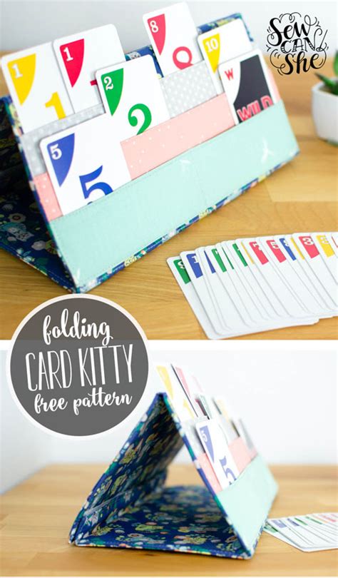 The size of the each card holder is approximately 4″ x 10″, but these are not exact. Tutorial: Card Kitty playing card holder - Sewing