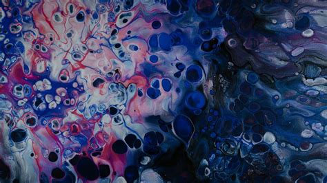 Bleu Blanc Peinture Noire Liquide Liquide Taches De Liquide Art 4k