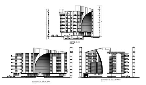 Section And Elevation Of The Hotel Building Plan Is Given In This