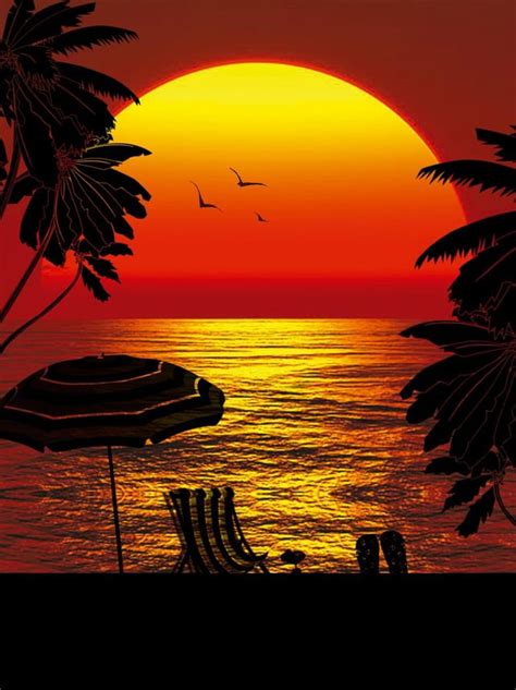 Beach Sunset Silhouette Sea Background Wallpaper Image For Free