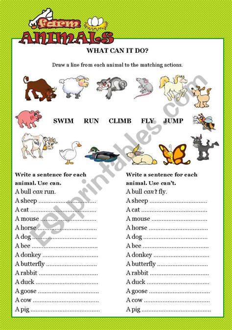 Farm Animals What Can It Do Esl Worksheet By Robirimini