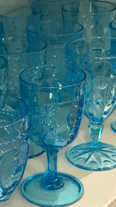 Vintage Pressed Glass Vintage Blue Water Goblets Pressed Glass