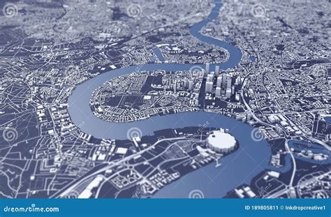 London City Map 3d Rendering Aerial Satellite View Stock Illustration