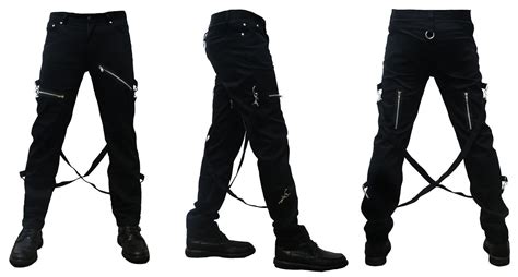 Unisex Denim Slim Fit Bondage Strap Gothic Pants Trousers