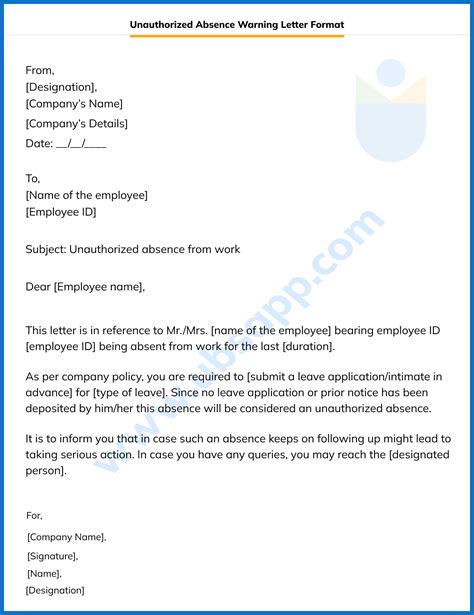 Unauthorized Absence Warning Letter Format Meaning Template