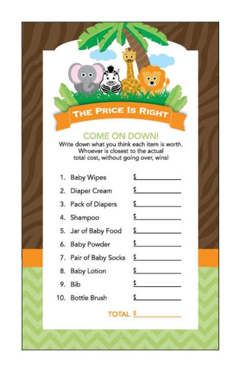 Instant Download Safari Price Is Right Baby Shower Game Cards Etsy