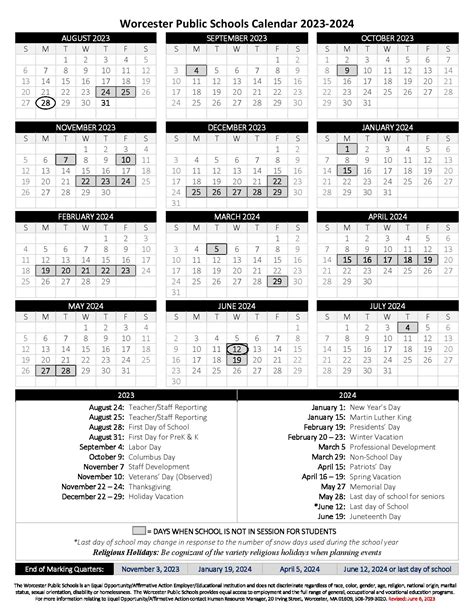 Worcester Public Schools Calendar 2024 Holiday Breaks