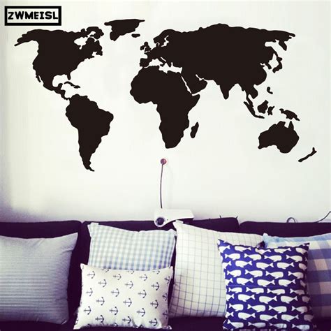 Creative Home Decor World Map Atlas Wall Stickers Black Printed Bedroom