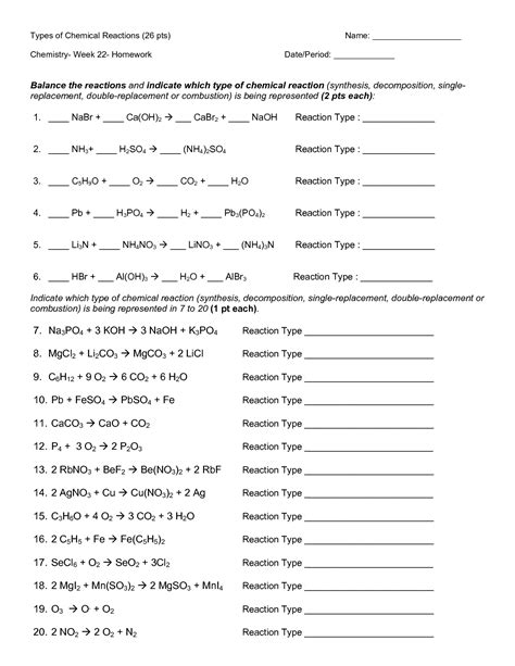 17 Chemical Reactions Worksheet With Answers
