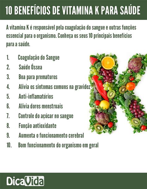 infográfico benefícios para saúde vitamina K dicavida Dicas de