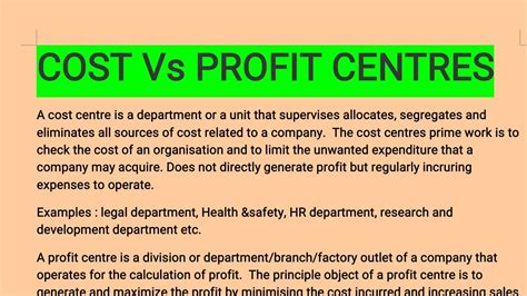 Cost Vs Profit Centres Difference Examples Tabular Form Youtube