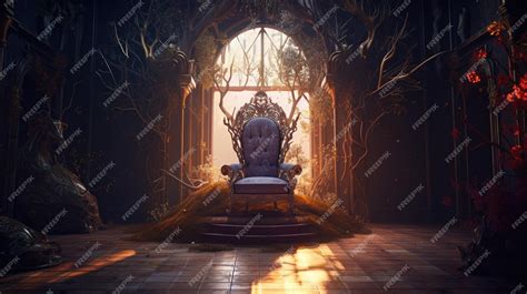 Premium Ai Image A Throne In A Dark Room With A Window And The Words