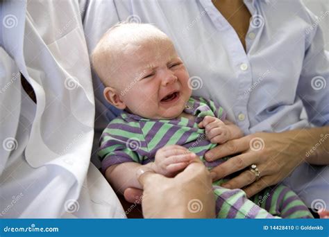 Close Up Of Baby Crying In Parents Arms Stock Photo Image 14428410