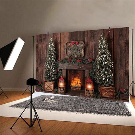 5x3ft 7x5ft 8x6ft Wooden Christmas Fireplace Photography Backdrop