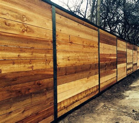 6h Horizontal Cedar Privacy Fence Wsteel Accents Bamboo Privacy