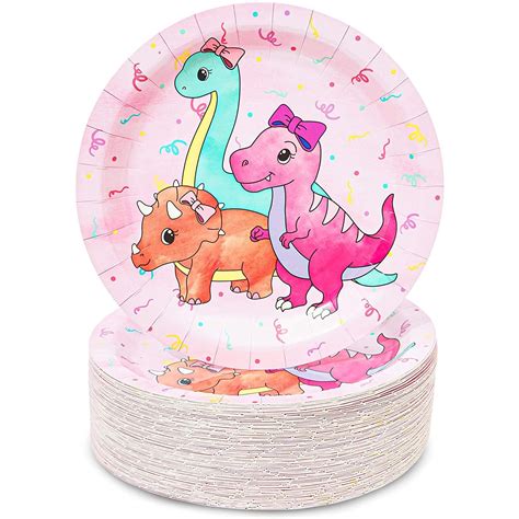 80 Pack Pink Dinosaur Party Supplies Dino Disposable Paper Dinner
