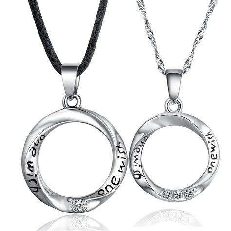 925 Sterling Couple Lovers Round Pendant Necklace Jewelry Sets Engraved