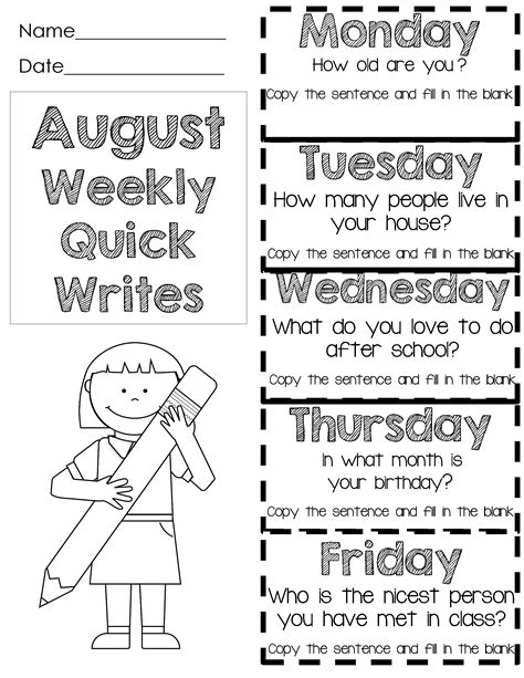 Quick Writes For The First Month Of School Whether Your 1st Month Is