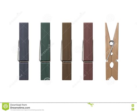 Set Of Wooden Clothespins Pegs Different Color Stock Vector