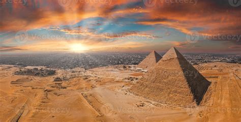 Magical Sunset Over The Egyptian Pyramids Aerial View Of The Pyramids Of Giza In Egypt