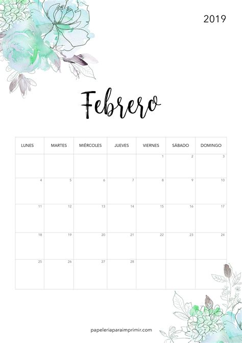 Calendario Para Imprimir 2019 Febrero Calendario Imprimir Febrero