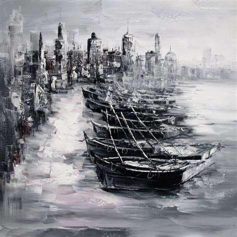 Black And White Oil Painting By Palette Knife Paintings