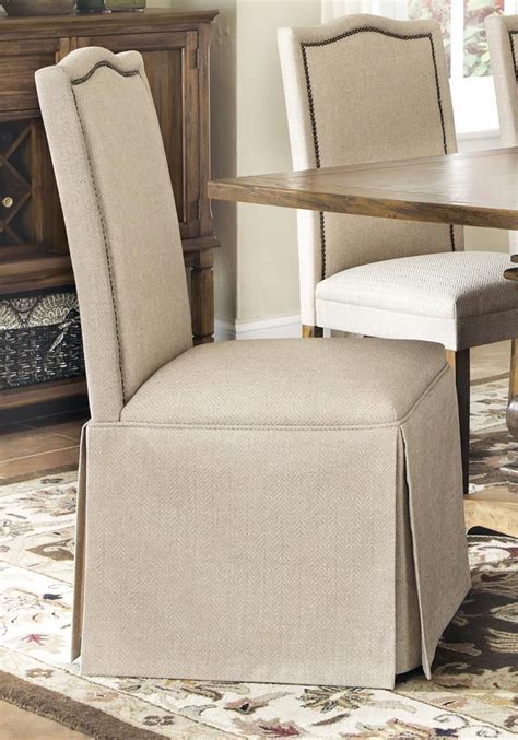 Tan Fabric Upholstered Parsons Dining Chair With Skirt Set Of 2 Coaster
