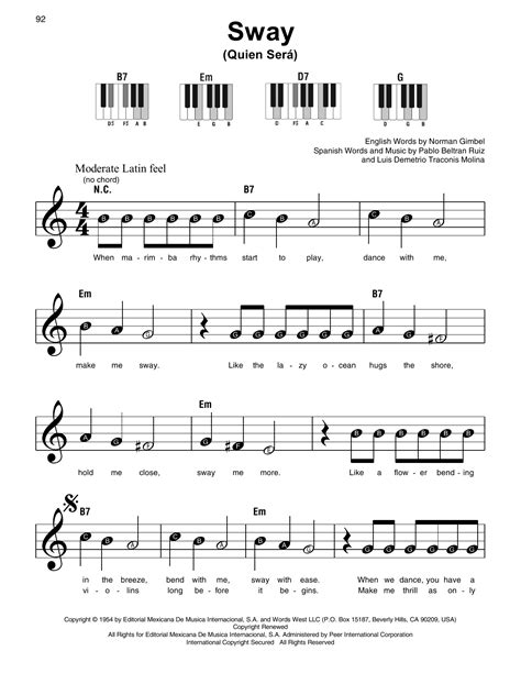 Sway Quien Sera Sheet Music Dean Martin Super Easy Piano