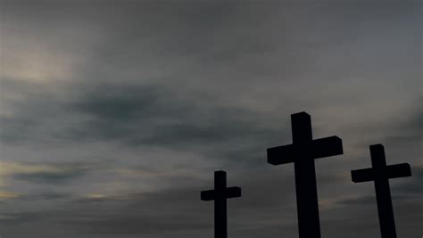 Three Crosses With A Time Lapse Dark Cloudy Sky Stock Footage Video