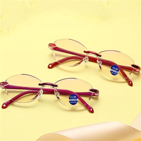 cheap trimmed reading glasses women tr90 rimless alloy frame anti blue light optical glasses
