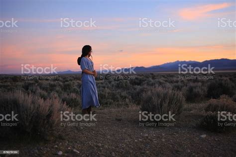 Vintage Prairie Girl In Nevada Western American Indian Cowgirl Sunset