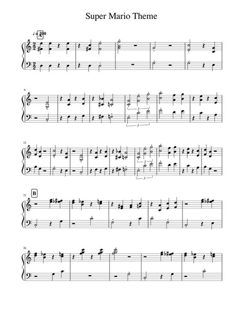 Super Mario Theme Sheet Music For Piano Download Free In Pdf Or Midi