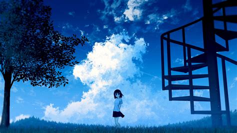 Download Wallpaper 2560x1440 Anime Girl Sky Clouds Widescreen 169