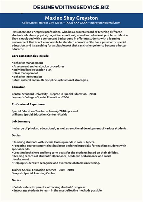 Teachers of a special education work with students who have a variety of disabilities. Special Education Teacher Resume Sample