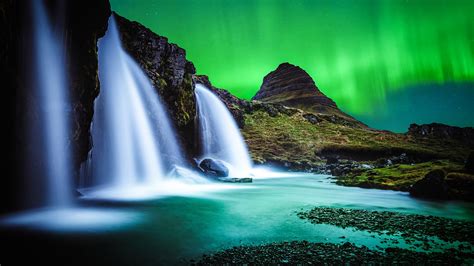 Iceland Waterfall River Night Aurora 4k Ultra Hd 2560x1440 Download
