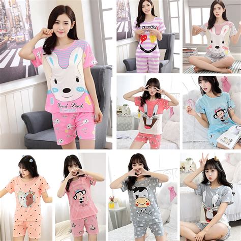 new women pajamas sets summer short sleeve thin cartoon print cute sleepwear girl pijamas mujer